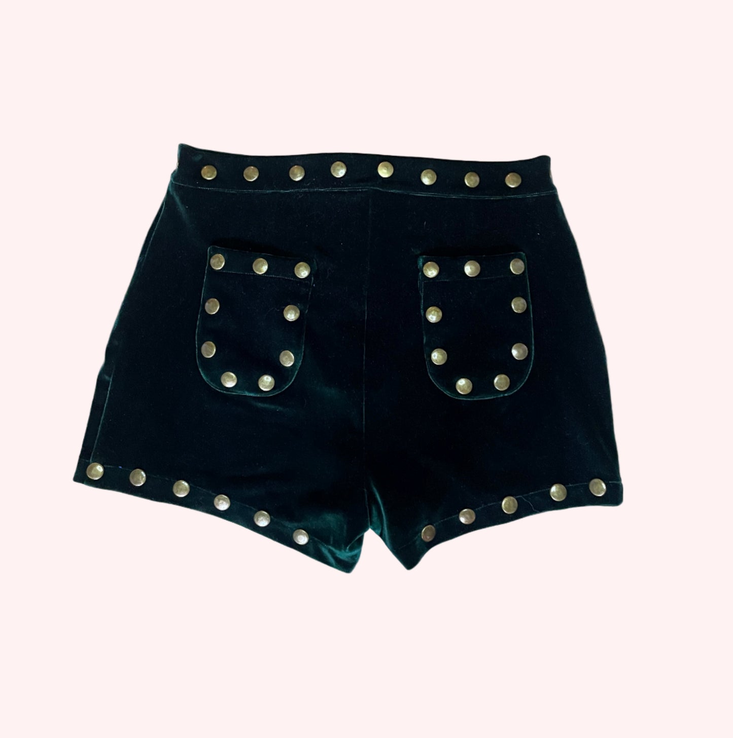 Green studded shorts back side
