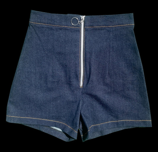 High-Waisted Elastic Denim Shorts