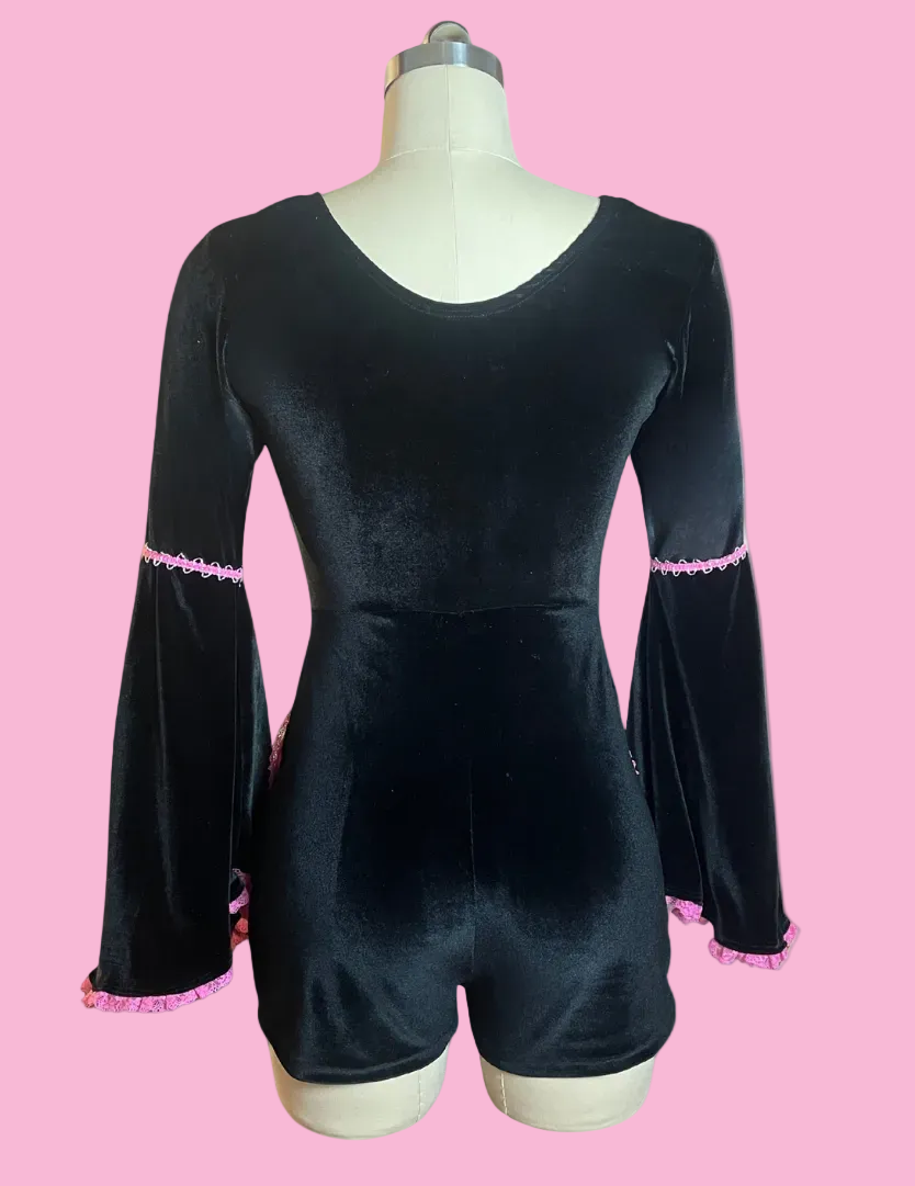 Black leotard with pink heartshaped pockets