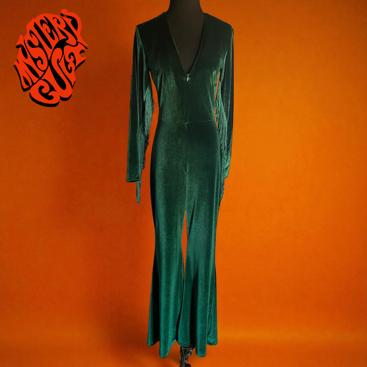 70s inspired  Velvet Jumpsuit with Fringe Sleeves