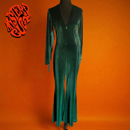 70s inspired  Velvet Jumpsuit with Fringe Sleeves