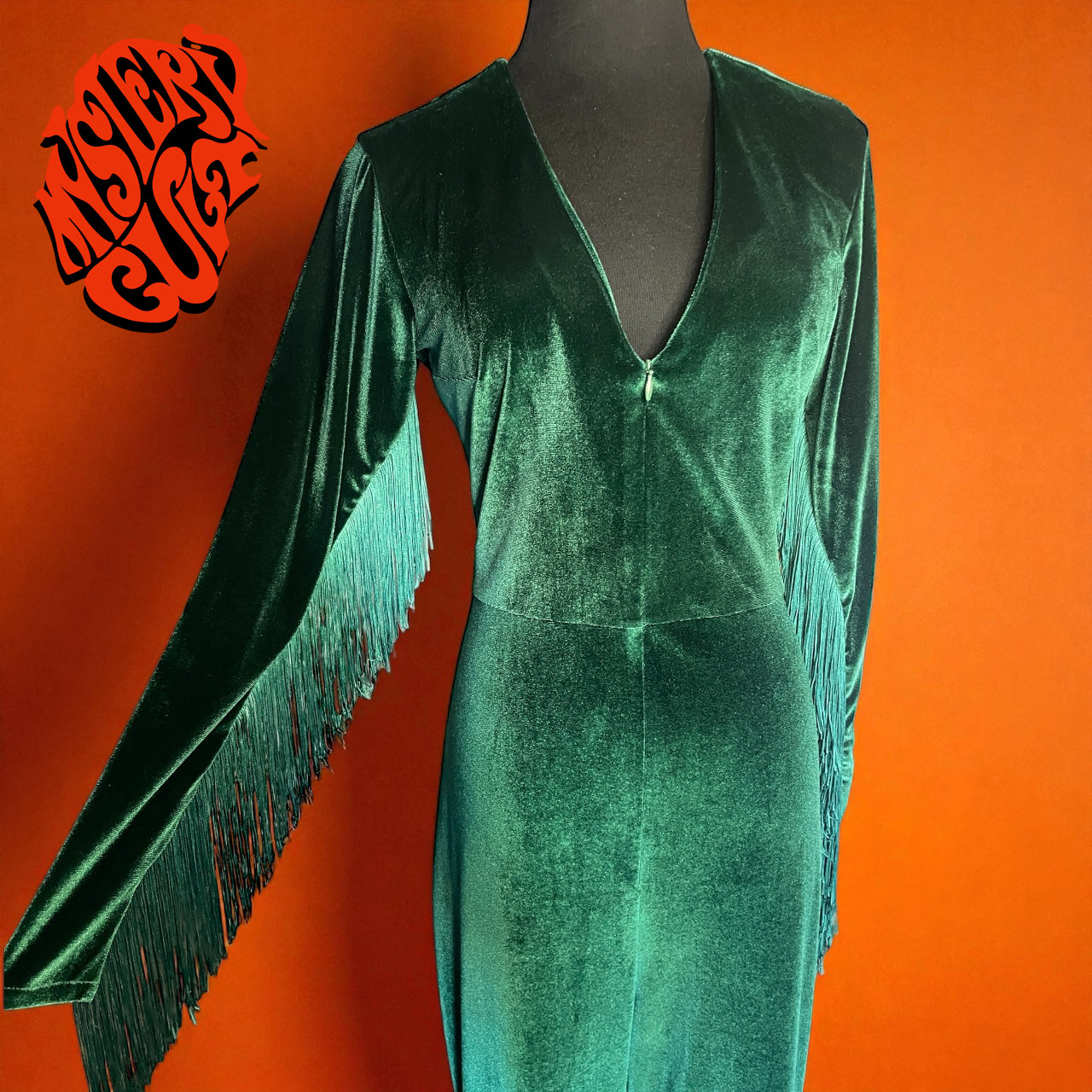 70s inspired  Velvet Jumpsuit with Fringe Sleeves