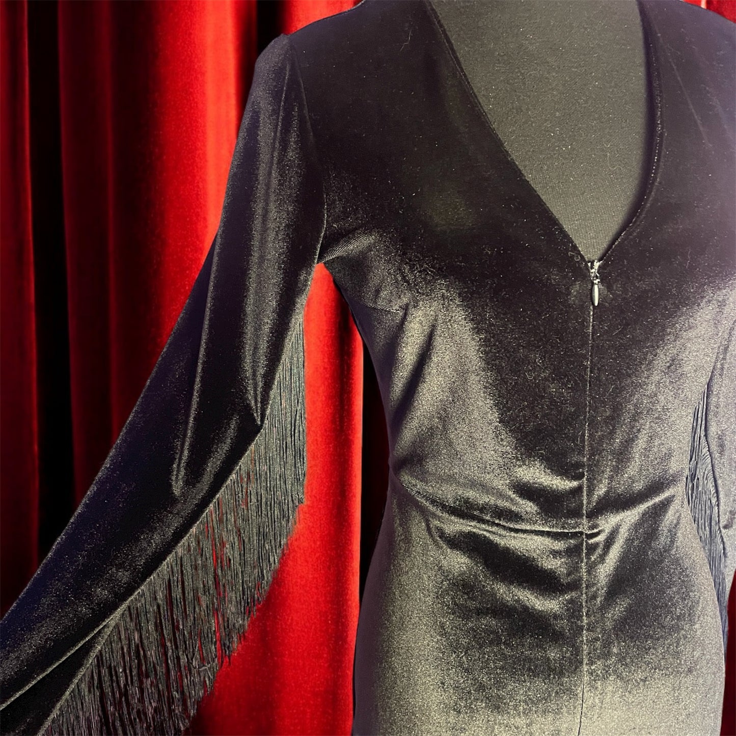 70s inspired  Velvet Jumpsuit with Fringe Sleeves