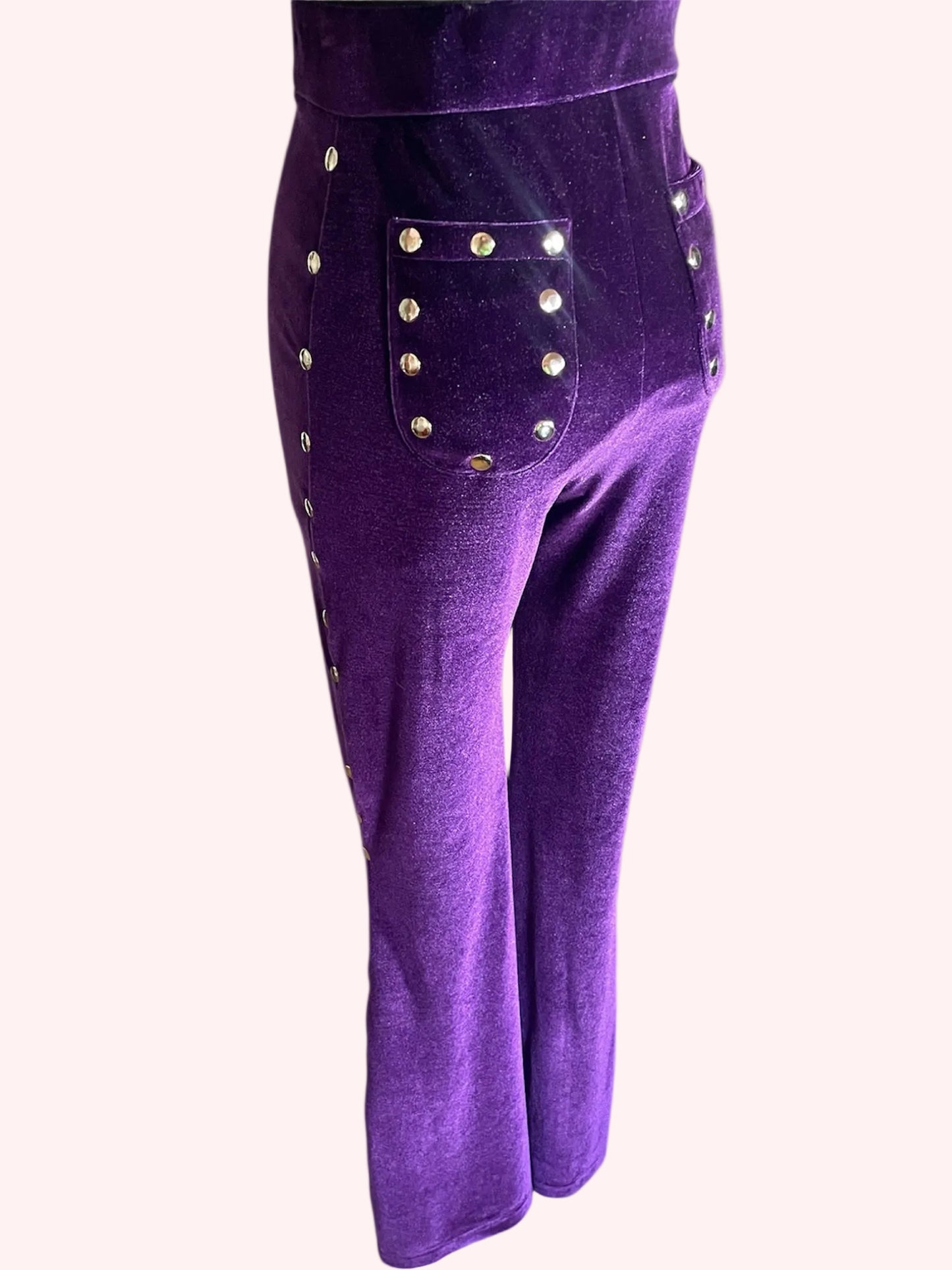 Purple velvet pants with silver studs 