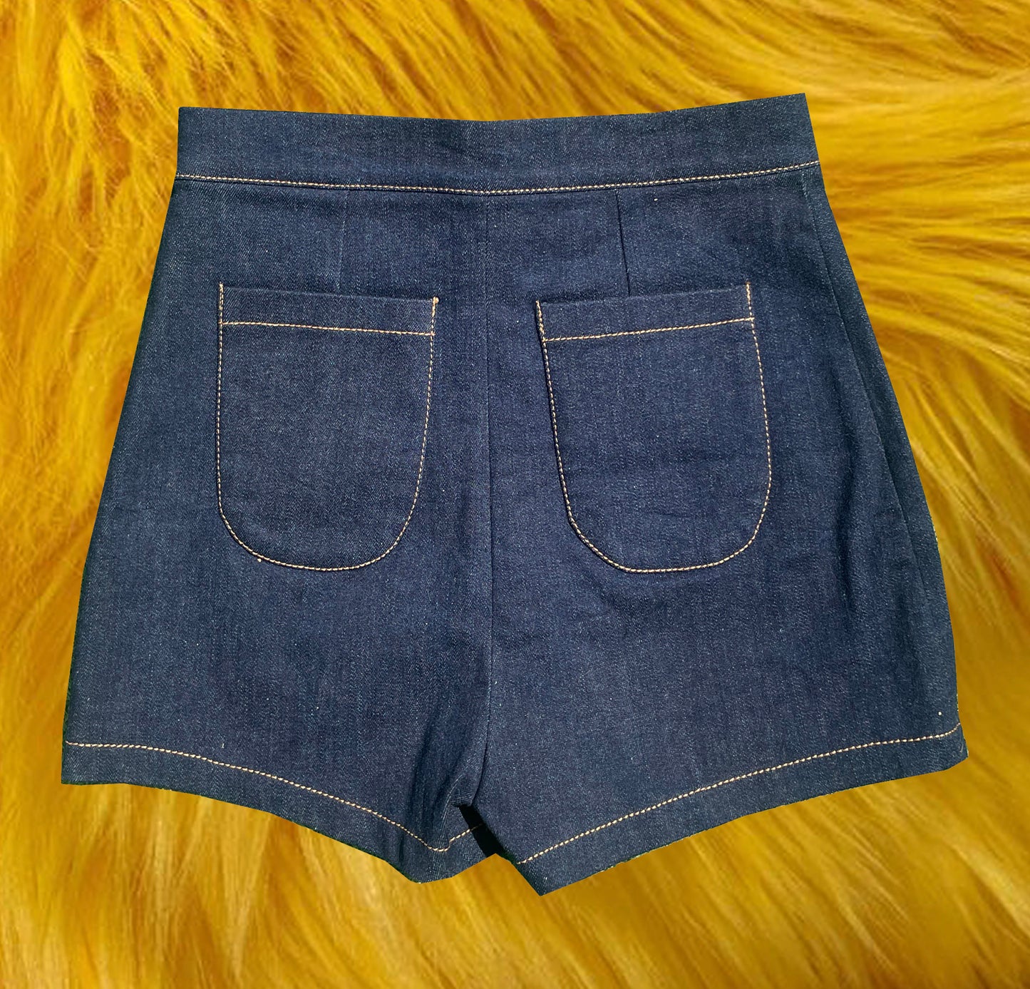 High-Waisted Elastic Denim Shorts