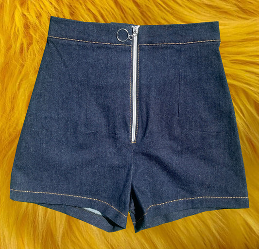 High-Waisted Elastic Denim Shorts